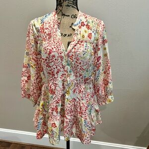 Sundance Multicolored 3/4 Sleeve Ruffled Blouse
